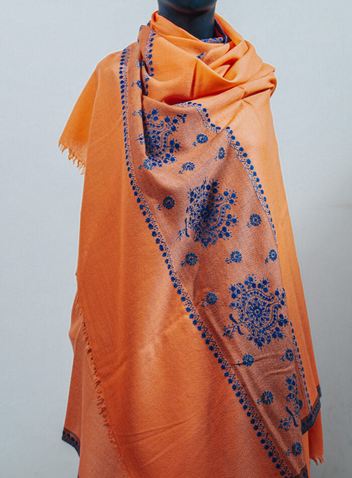 Double shaded peach woolen shawl