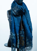 Navy blue cashmere blend stole with lace