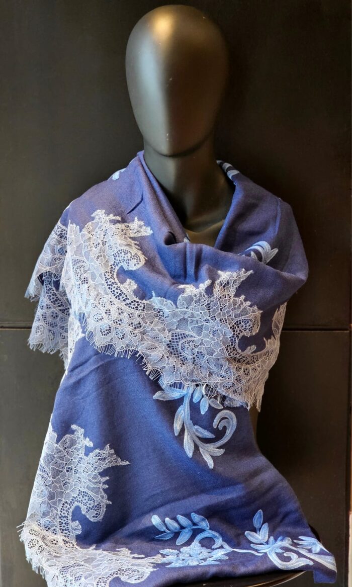 Stole with Fine Lace and Machine Embroidery